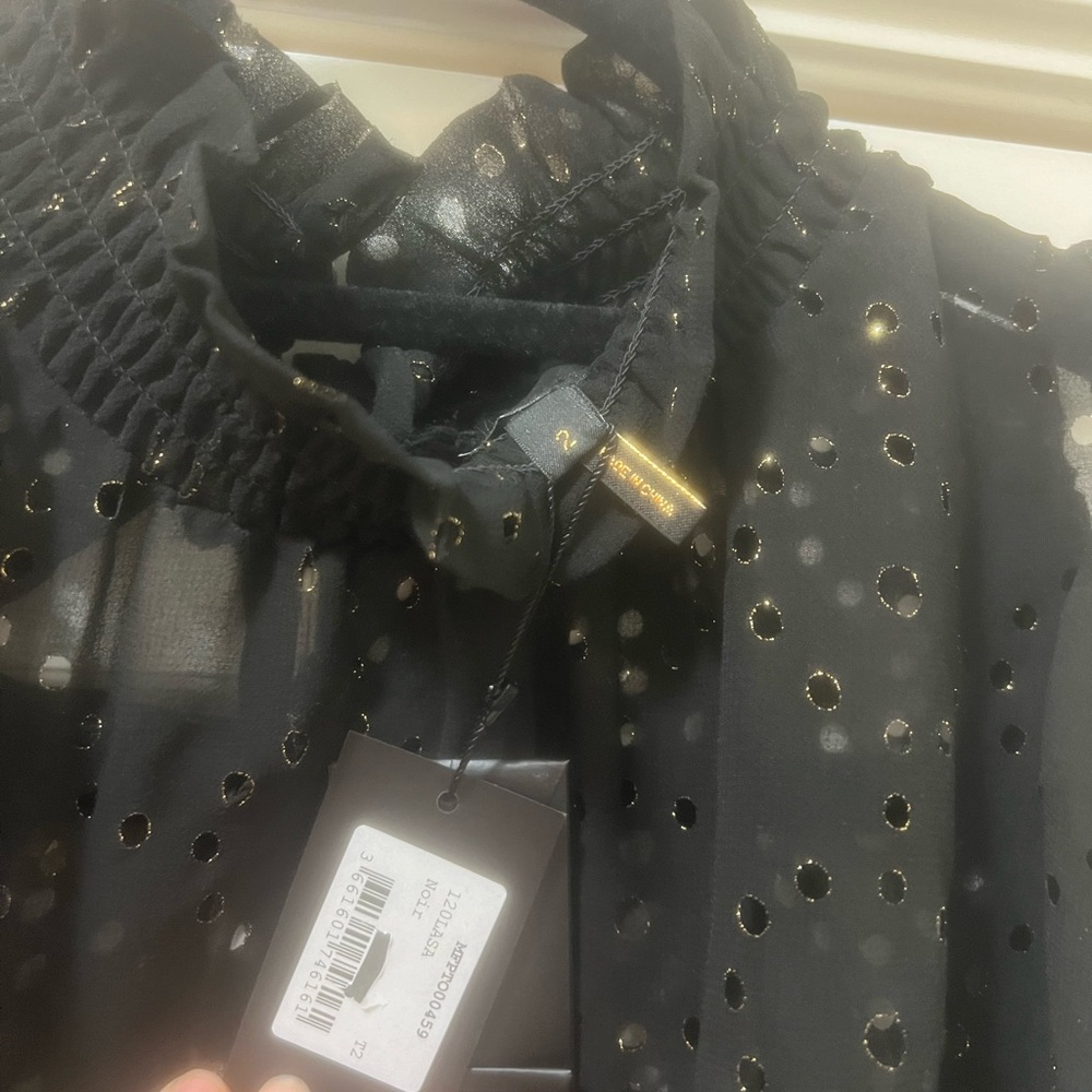 MAJE black laser cut ruffled metallic crepe blouse. Size 2 (equal to size 6) NWT - Picture 5 of 8